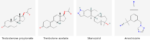Molecular structures of Testosterone propionate, Trenbolone acetate, Stanozolol and Anastrozole