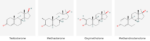Molecular structures of Testosterone, Methasterone, Oxymetholone and Methandrostenolone