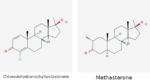 Molecular structures of Chlorodehydromethyltestosterone and Methasterone