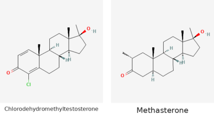Molecular structures of Chlorodehydromethyltestosterone and Methasterone