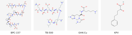 Molecular structures of BPC-157, TB-500, GHK-Cu and KPV